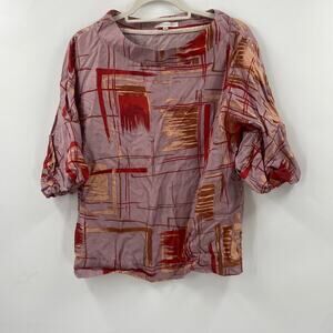 Corey Lynn Calter pink and red striped silk blouse